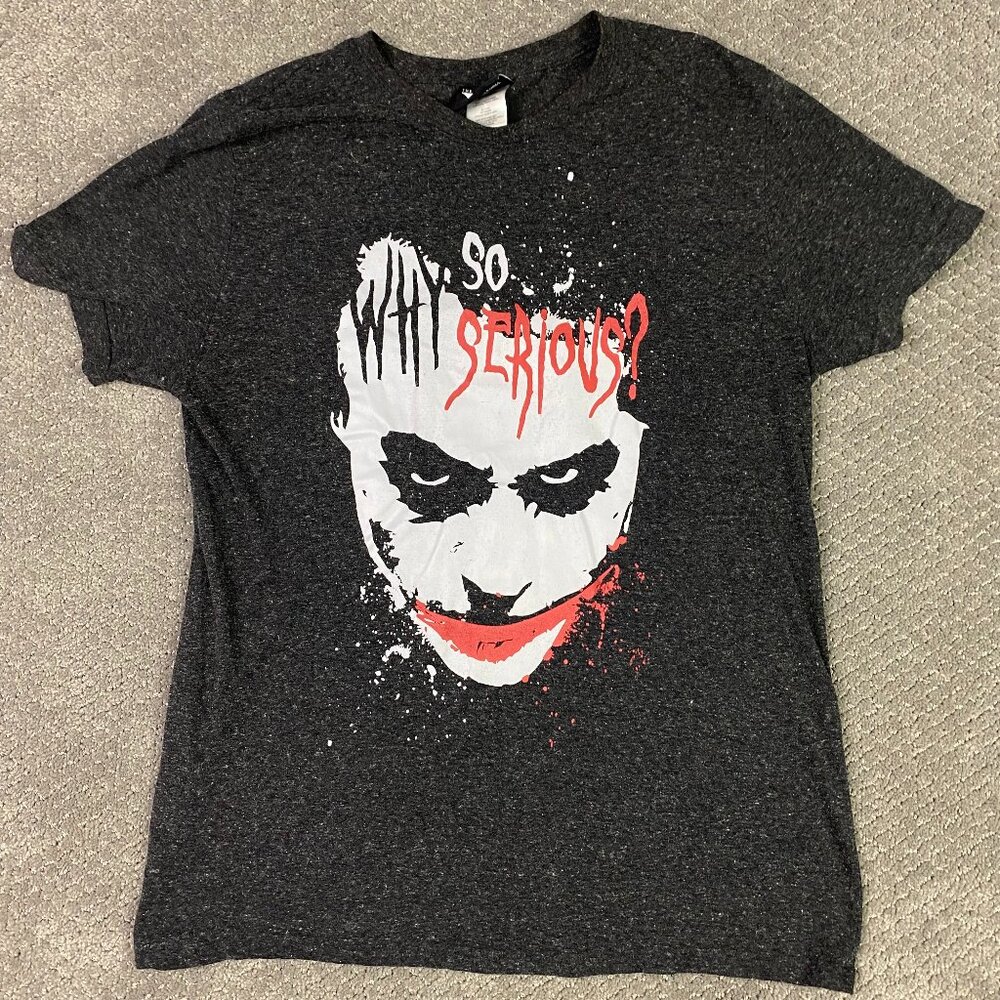 Joker T Shirt Men's Medium Gray Why So Serious DC Comics Dark Knight Trilogy